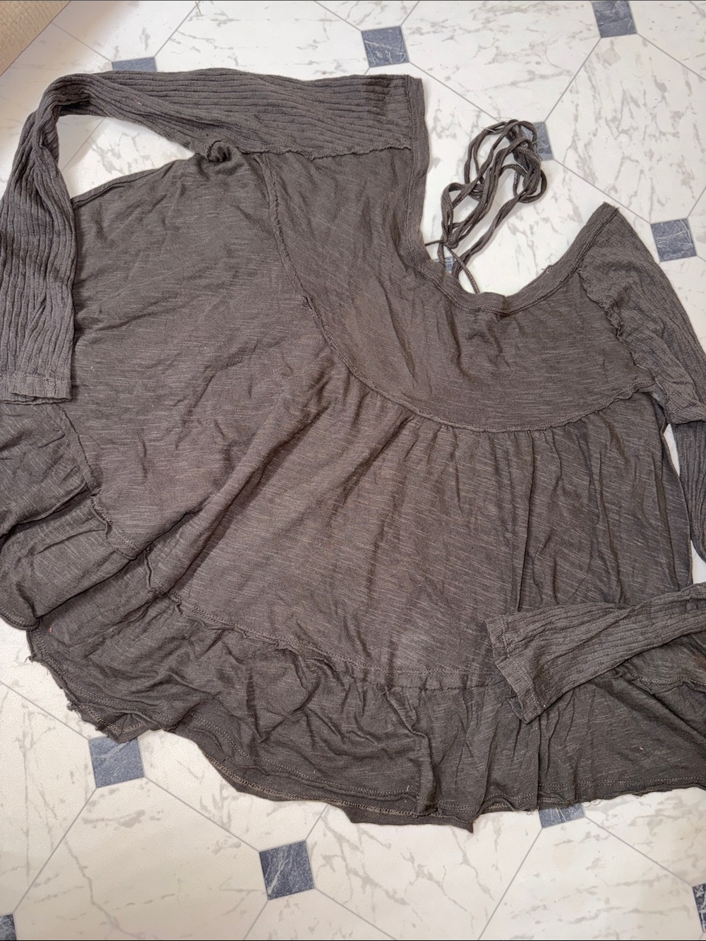 NWT Free People L TIE BACK Sundae babydoll top blouse shirt flowy boho tee